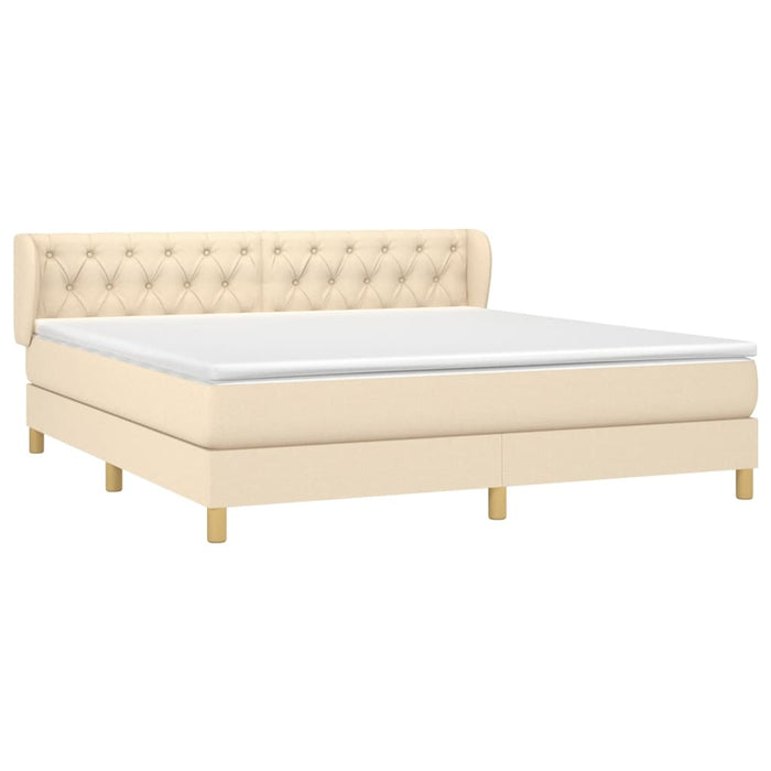 Pat box spring cu saltea, crem, 160x200 cm, material textil WALTI