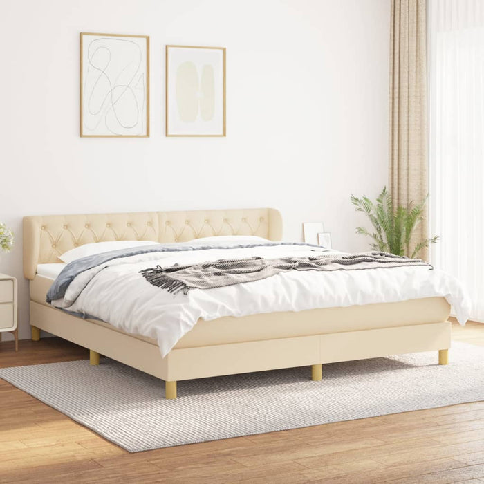 Pat box spring cu saltea, crem, 160x200 cm, material textil WALTI