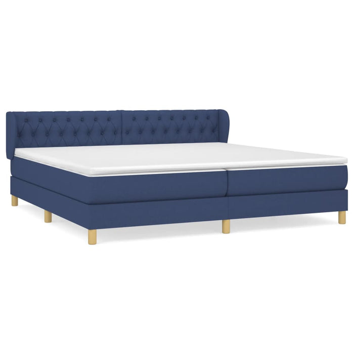 Pat box spring cu saltea, albastru, 200x200 cm, textil WALTI