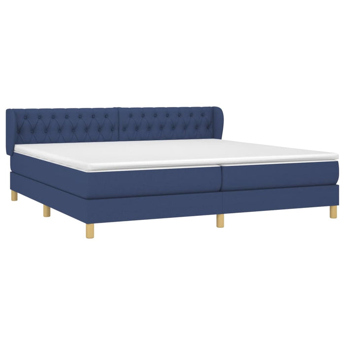 Pat box spring cu saltea, albastru, 200x200 cm, textil WALTI