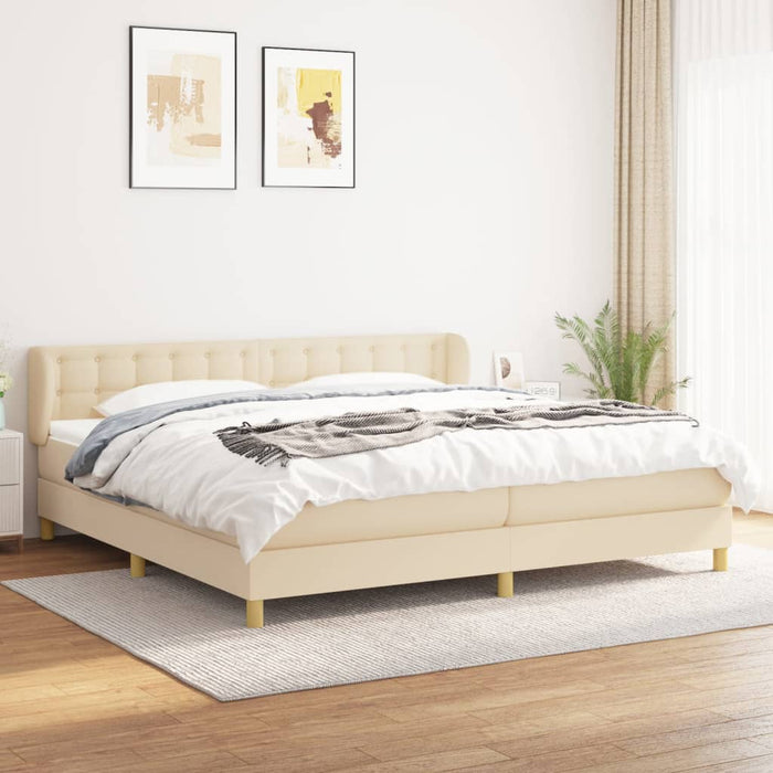 Pat box spring cu saltea, crem, 200x200 cm, textil WALTI