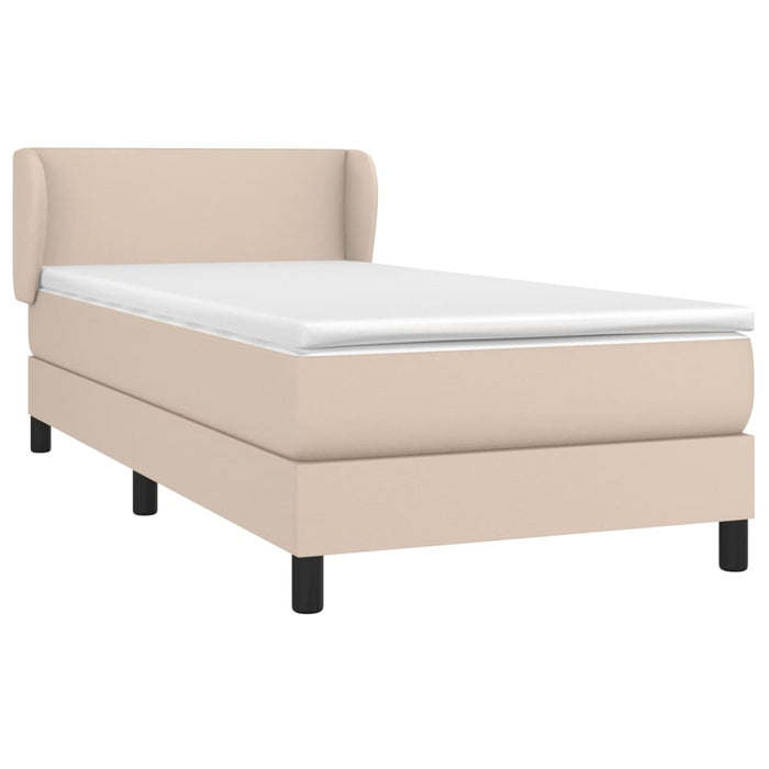 Pat box spring cu saltea, cappuccino, 90x190 cm piele ecologică WALTI