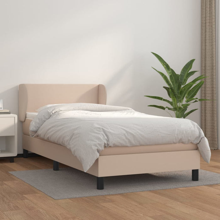 Pat box spring cu saltea, cappuccino, 90x190 cm piele ecologică WALTI
