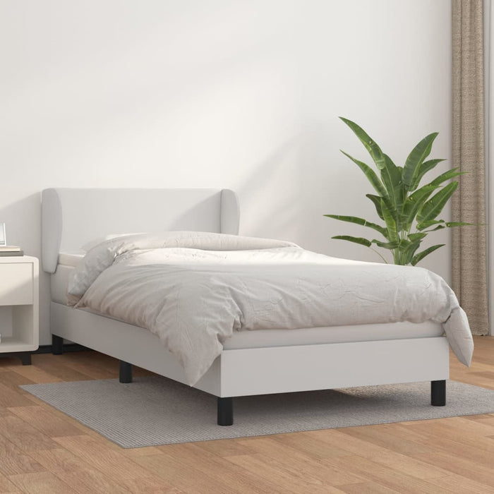 Pat box spring cu saltea, alb, 90x200 cm, piele ecologică WALTI