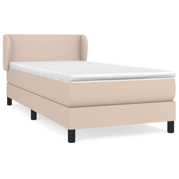 Pat box spring cu saltea, cappuccino, 90x200 cm piele ecologică WALTI