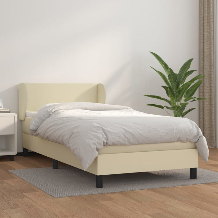Pat box spring cu saltea, crem, 100x200 cm, piele ecologică - WALTI WALTI