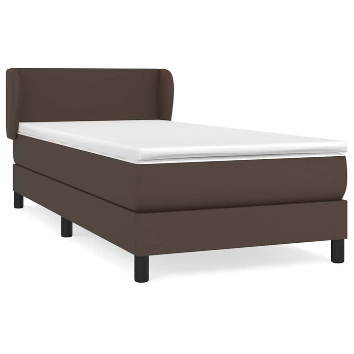 Pat box spring cu saltea, maro, 100x200 cm, piele ecologică WALTI