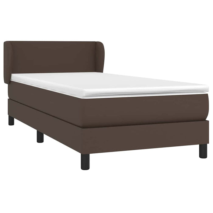 Pat box spring cu saltea, maro, 100x200 cm, piele ecologică WALTI