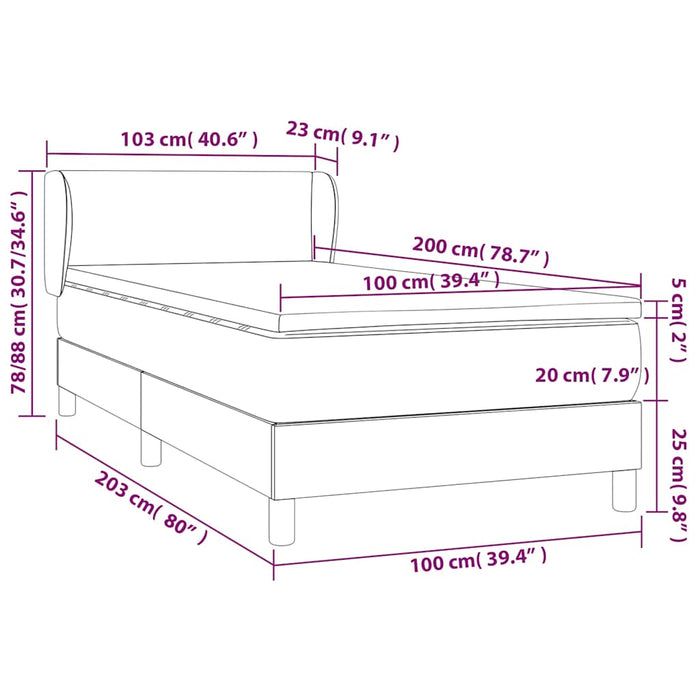 Pat box spring cu saltea, maro, 100x200 cm, piele ecologică WALTI