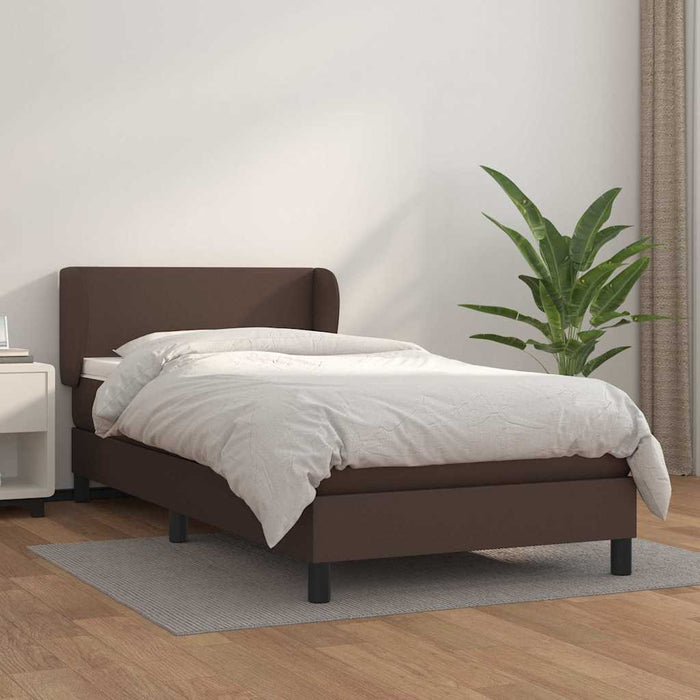 Pat box spring cu saltea, maro, 100x200 cm, piele ecologică WALTI