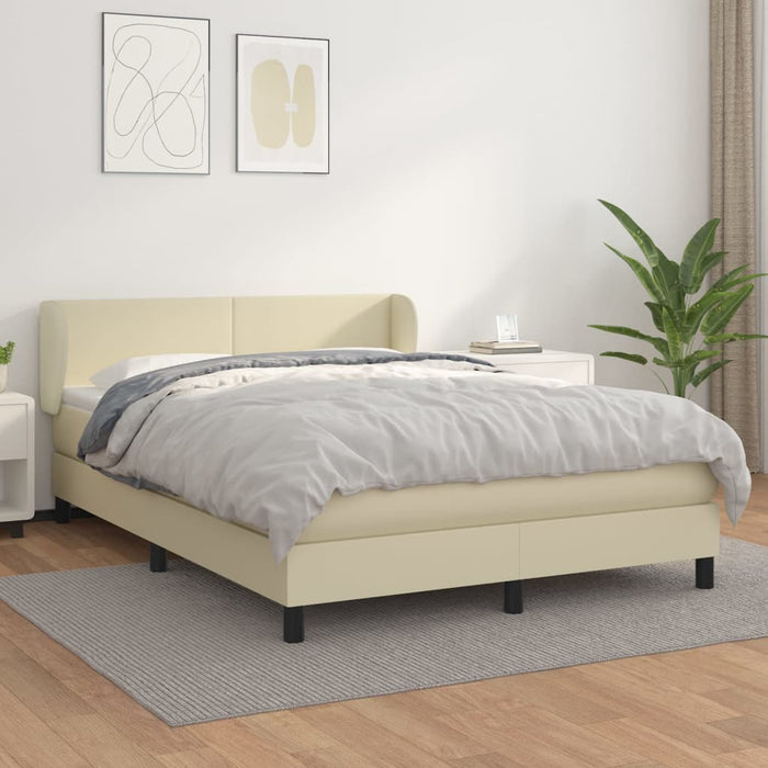 Pat box spring cu saltea, crem, 140x190 cm, piele ecologică WALTI