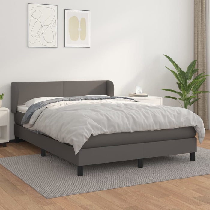 Pat box spring cu saltea, gri, 140x190 cm, piele ecologică - WALTI WALTI