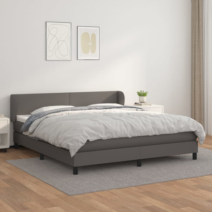 Pat box spring cu saltea, gri, 160x200 cm, piele ecologică WALTI