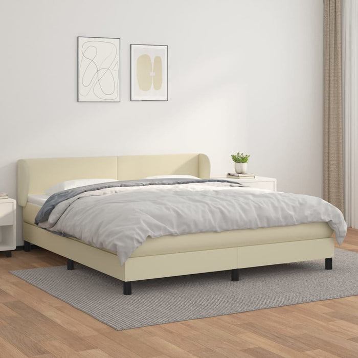 Pat cu arcuri, cu saltea, crem, 180x200 cm, piele ecologică - WALTI WALTI