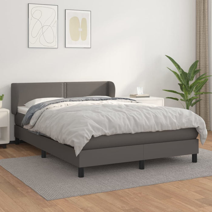 Pat box spring cu saltea, gri, 140x190 cm, piele ecologică - WALTI WALTI