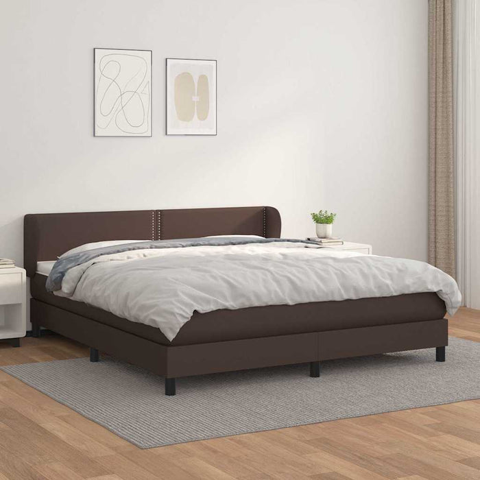 Pat box spring cu saltea, maro, 160x200 cm, piele ecologică WALTI