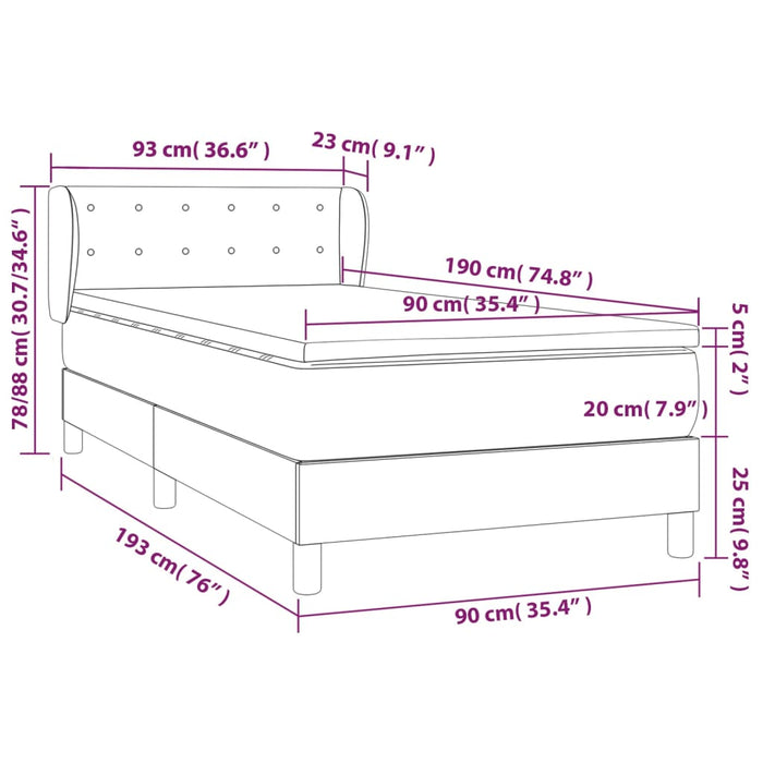Pat box spring cu saltea, negru, 90x190 cm, piele ecologică - WALTI WALTI