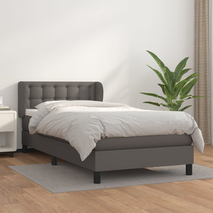 Pat box spring cu saltea, gri, 100x200 cm, piele ecologică - WALTI WALTI
