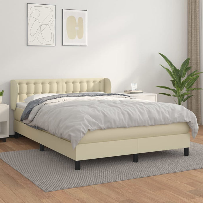 Pat box spring cu saltea, crem, 140x190 cm, piele ecologică - WALTI WALTI