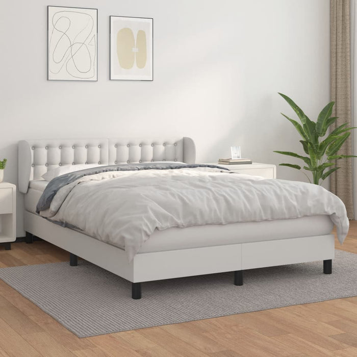 Pat box spring cu saltea, alb, 140x200 cm, piele ecologică WALTI