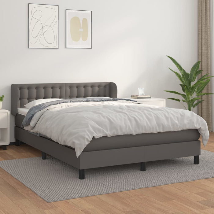 Pat box spring cu saltea, gri, 140x200 cm, piele ecologică - WALTI WALTI