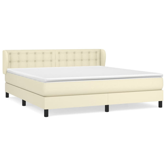 Pat box spring cu saltea, crem, 160x200 cm, piele ecologică WALTI