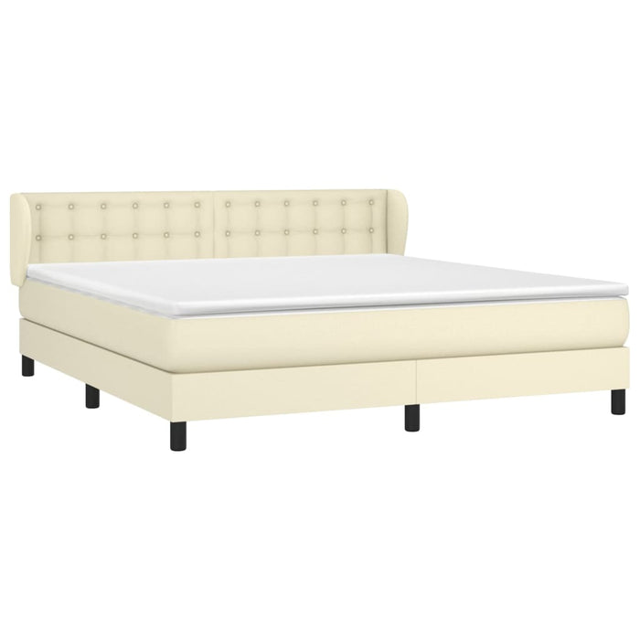 Pat box spring cu saltea, crem, 160x200 cm, piele ecologică WALTI