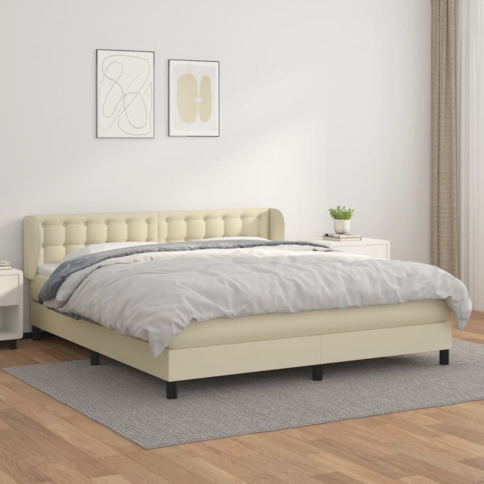 Pat box spring cu saltea, crem, 160x200 cm, piele ecologică WALTI