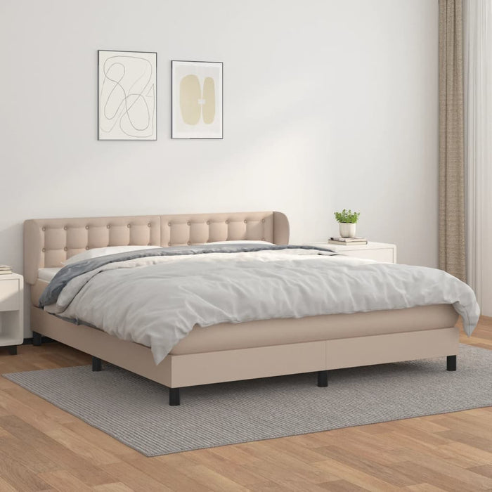 Pat box spring cu saltea, cappuccino, 160x200cm piele ecologică - WALTI WALTI