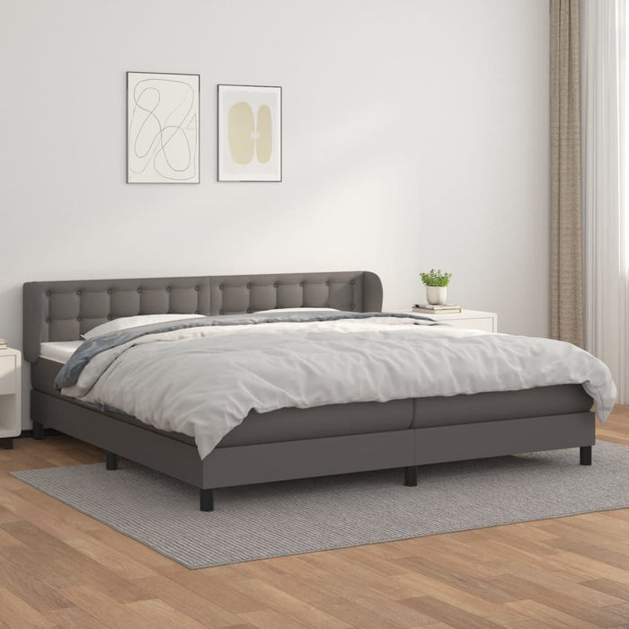 Pat cu arcuri, cu saltea, gri, 200x200 cm, piele ecologică - WALTI WALTI