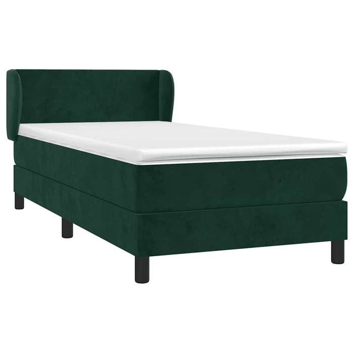 Pat box spring cu saltea, verde închis, 80x200 cm, catifea WALTI