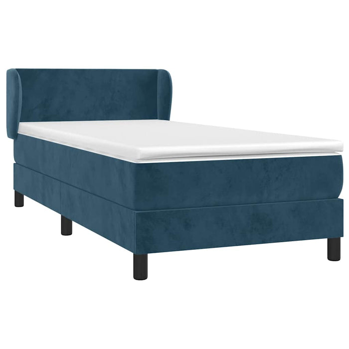 Pat box spring cu saltea, albastru închis, 100x200 cm, catifea WALTI