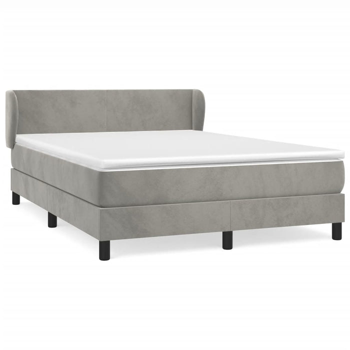 Pat box spring cu saltea, gri deschis, 140x190 cm, catifea - WALTI WALTI