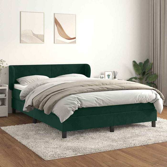 Pat box spring cu saltea, verde închis, 140x190 cm, catifea - WALTI WALTI