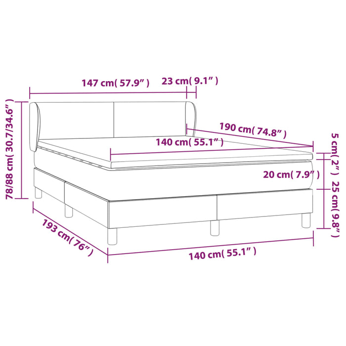 Pat box spring cu saltea, roz, 140x190 cm, catifea - WALTI WALTI