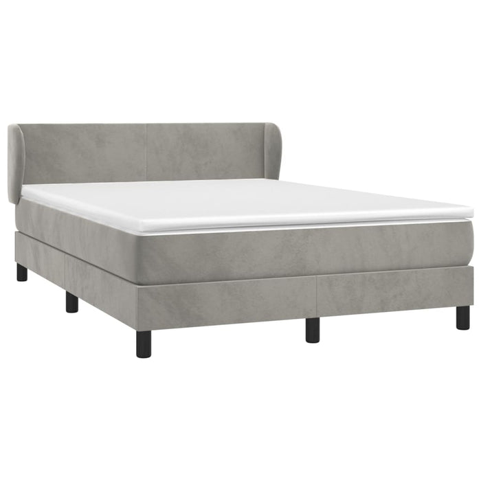 Pat box spring cu saltea, gri deschis, 140x200 cm, catifea - WALTI WALTI