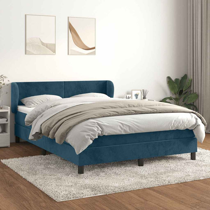 Pat box spring cu saltea, albastru închis, 140x200 cm, catifea WALTI