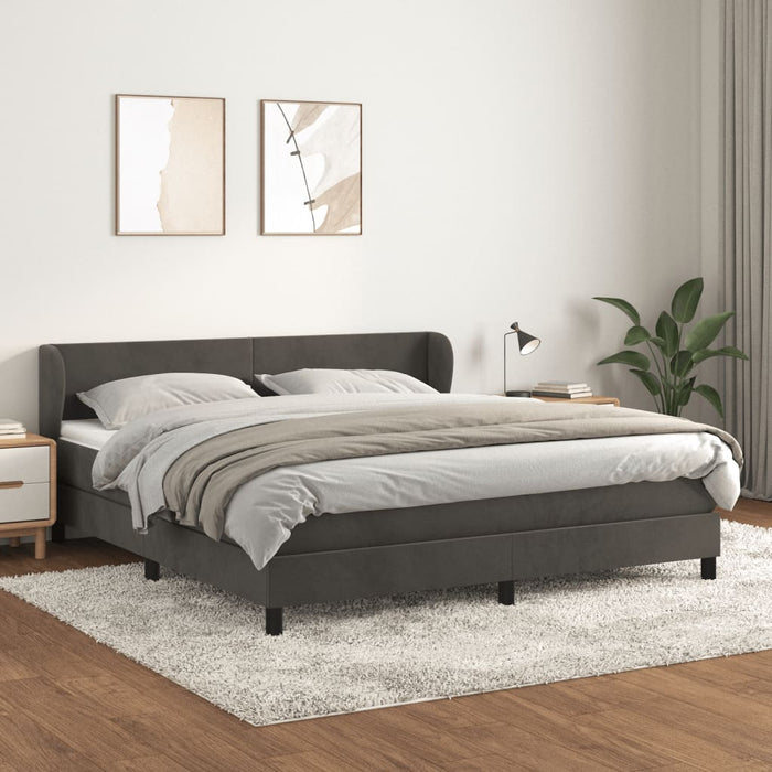 Pat box spring cu saltea, gri închis, 160x200 cm, catifea - WALTI WALTI