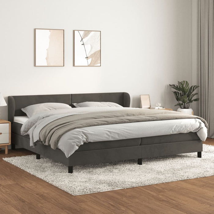 Pat box spring cu saltea, gri închis, 200x200 cm, catifea - WALTI WALTI