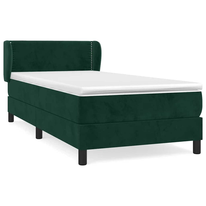 Pat box spring cu saltea, verde închis, 80x200 cm, catifea WALTI