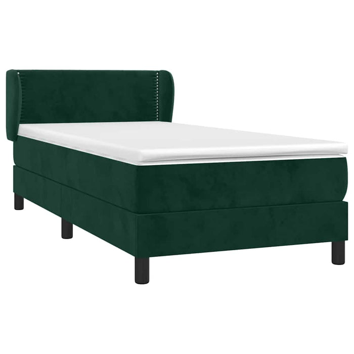 Pat box spring cu saltea, verde închis, 80x200 cm, catifea WALTI