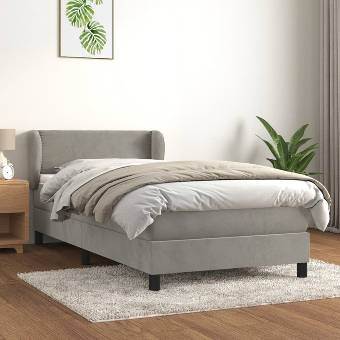 Pat box spring cu saltea, gri deschis, 90x190 cm, catifea - WALTI WALTI