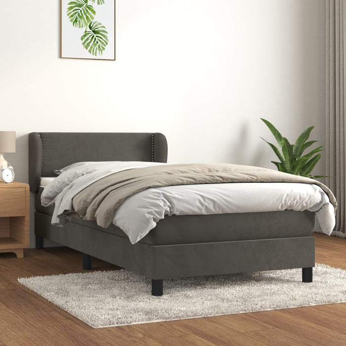Pat box spring cu saltea, gri închis, 90x190 cm, catifea - WALTI WALTI