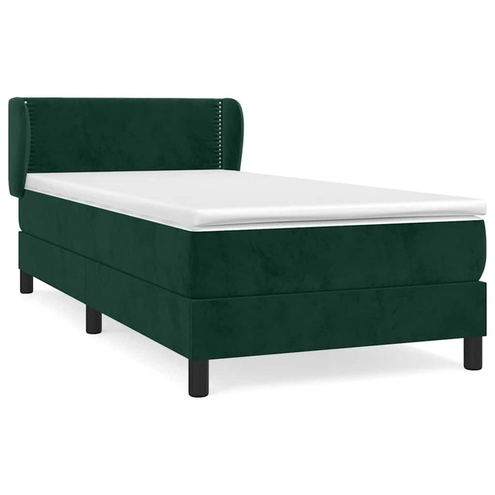 Pat box spring cu saltea, verde închis, 100x200 cm, catifea WALTI