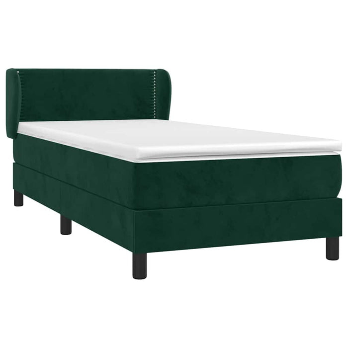 Pat box spring cu saltea, verde închis, 100x200 cm, catifea WALTI
