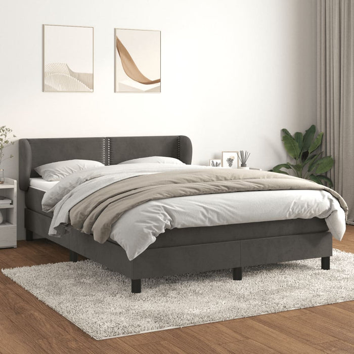 Pat box spring cu saltea, gri închis, 140x190 cm, catifea WALTI
