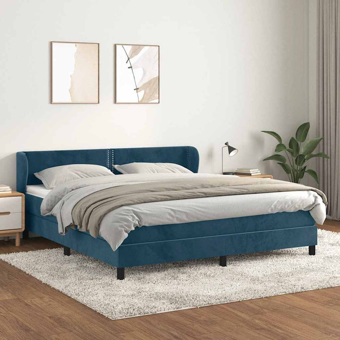 Pat box spring cu saltea, albastru închis, 160x200 cm, catifea - WALTI WALTI