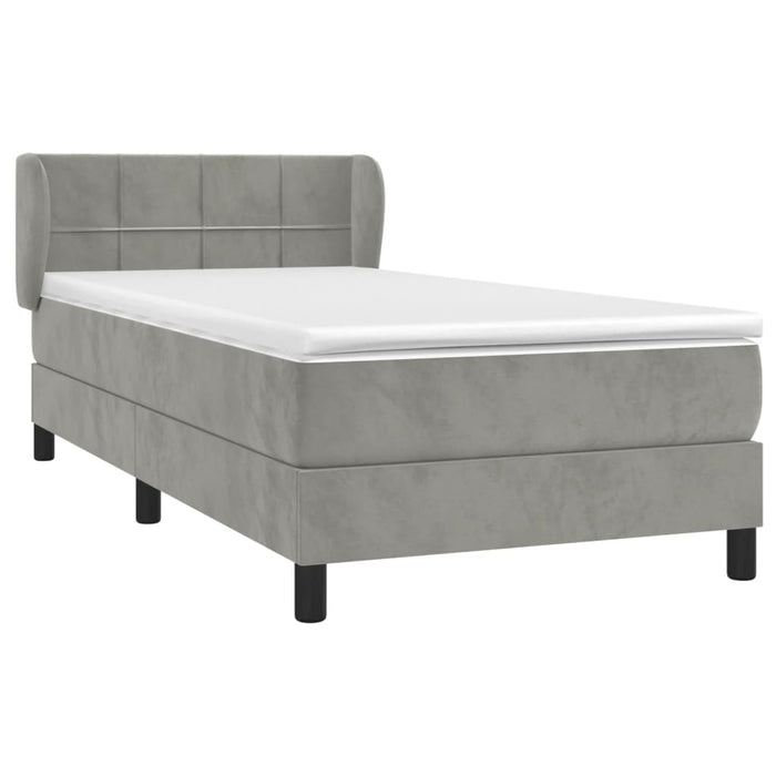 Pat box spring cu saltea, gri deschis, 90x190 cm, catifea - WALTI WALTI