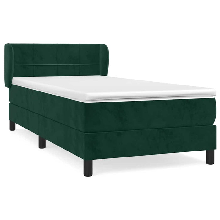 Pat box spring cu saltea, verde închis, 90x190 cm, catifea WALTI