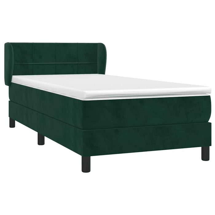 Pat box spring cu saltea, verde închis, 90x190 cm, catifea WALTI
